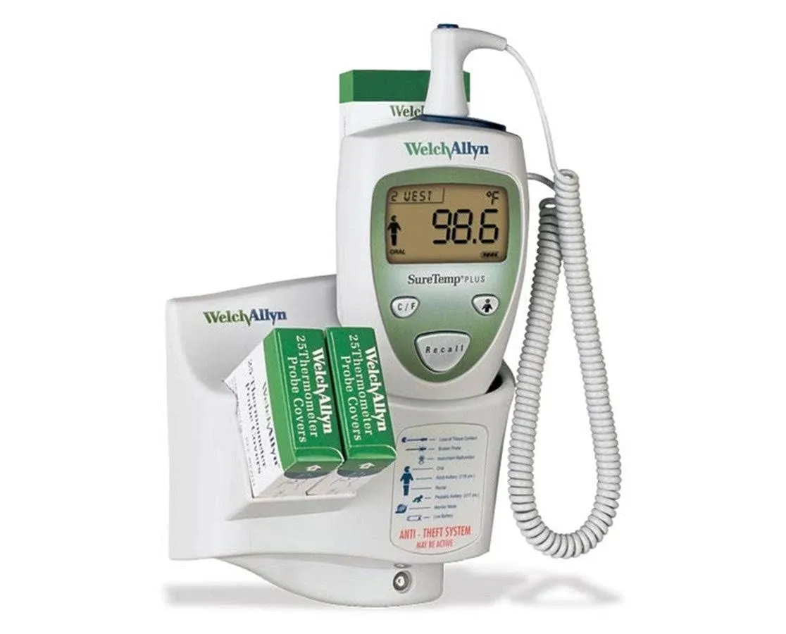 Welch Allyn 01690-300 SureTemp Plus 690 Electronic Thermometer, Wall Mount, 9' Cord and Oral Probe with Probe Well