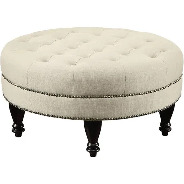 Elchin - Round Upholstered Tufted Ottoman - Oatmeal