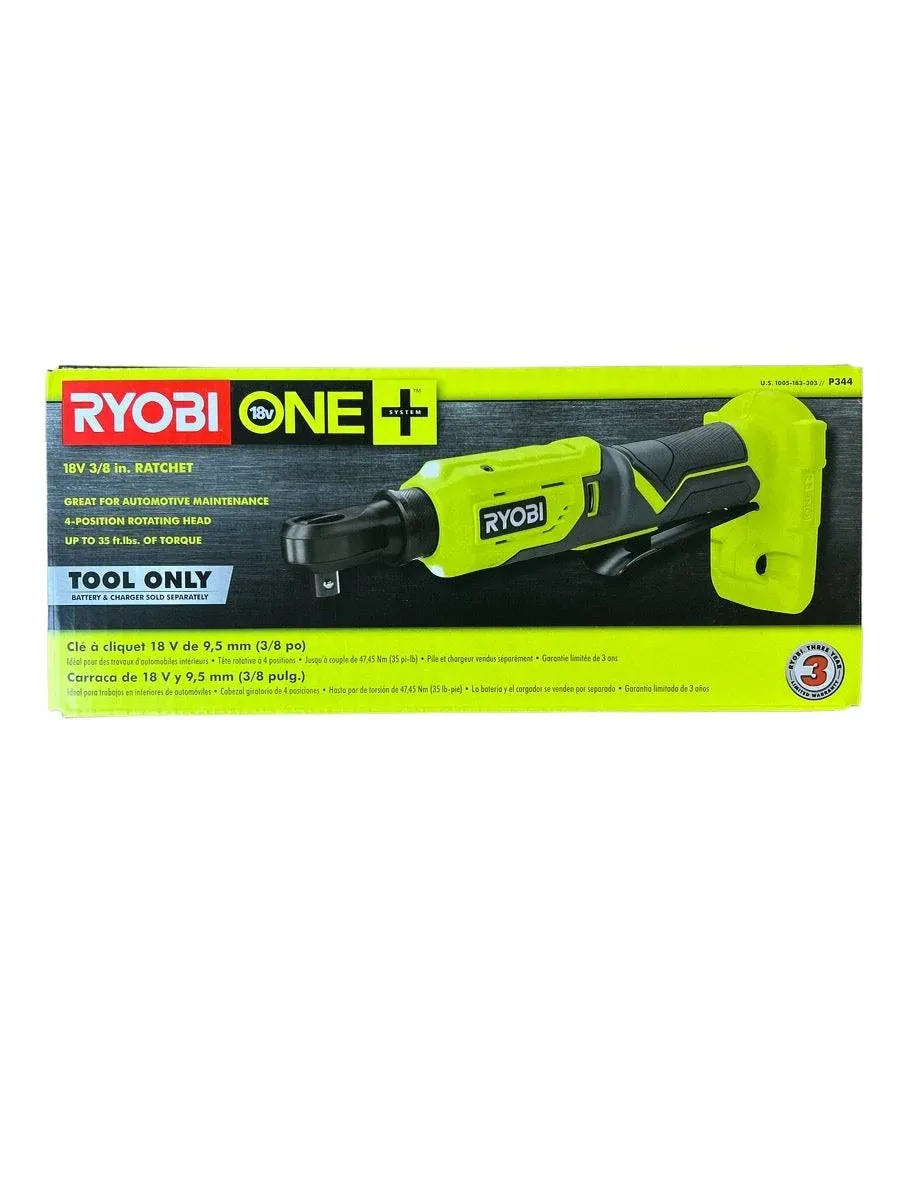 RYOBI 18V ONE+ Cordless 3/8 in. 4-Position Ratchet (Tool Only)