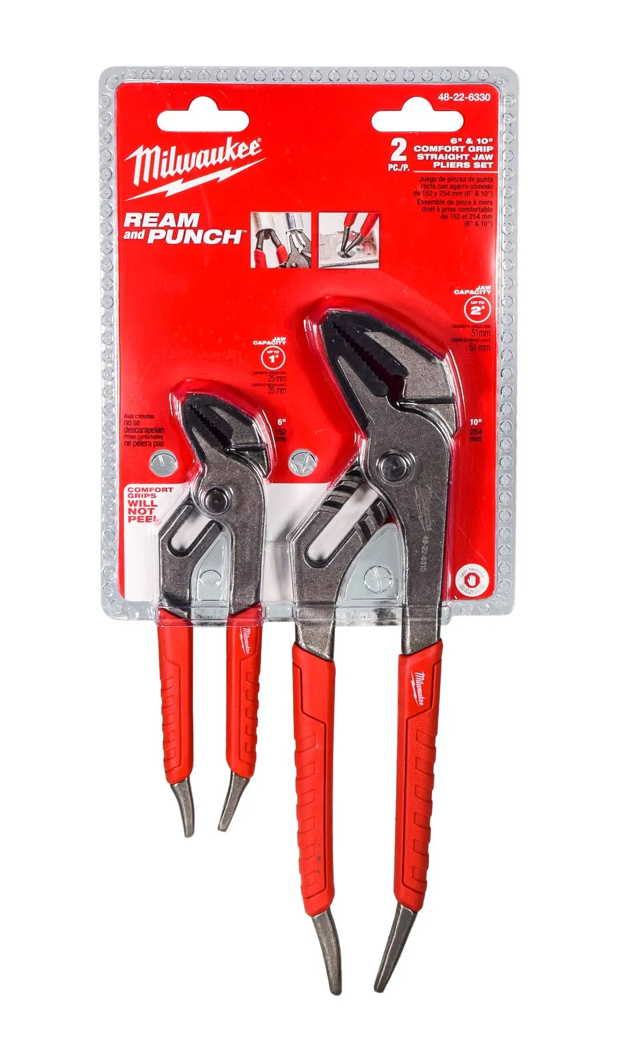 Milwaukee 48-22-6330 6 in. and 10 in. Straight-Jaw Pliers Set Pair Red