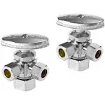 (Pack of 2) EFIELD Dual Compression Outlet Angle Stop Valve, Multi-Turn, 1/2" Nom (5/8" ODx3/8"x 3/8") Chrome