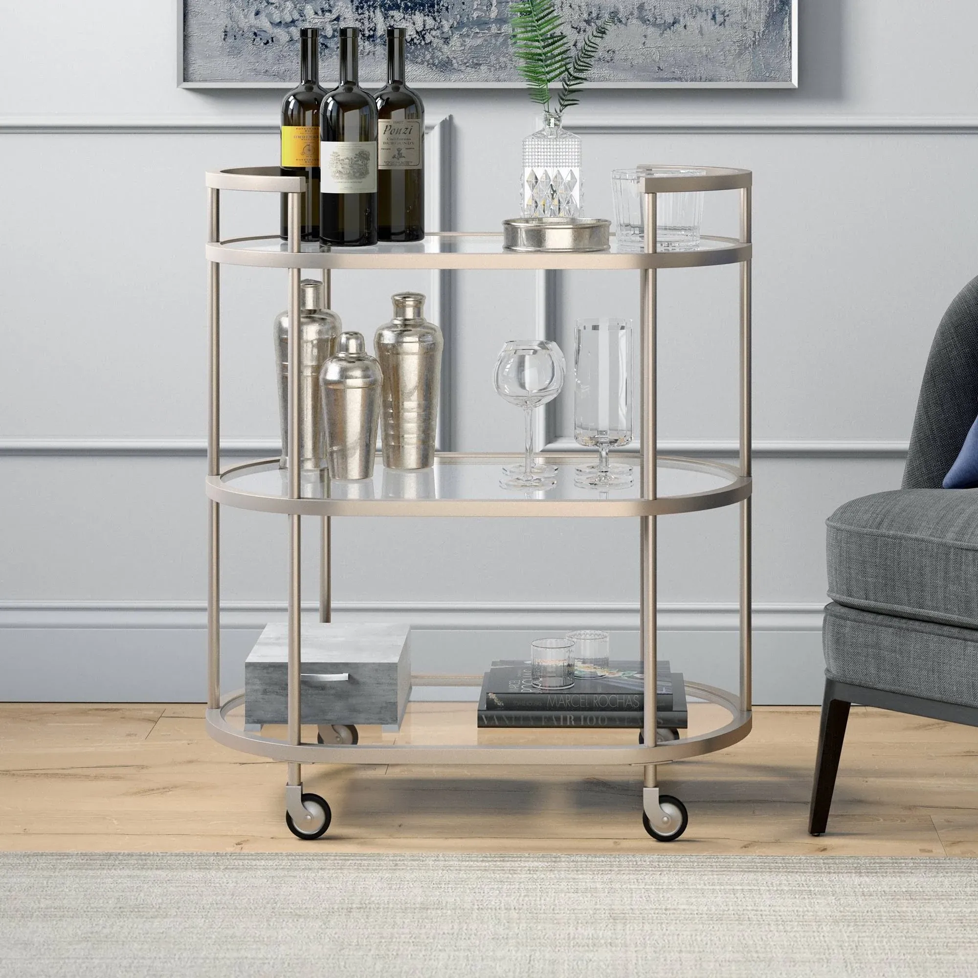 Leif Bar Cart - Satin Nickel