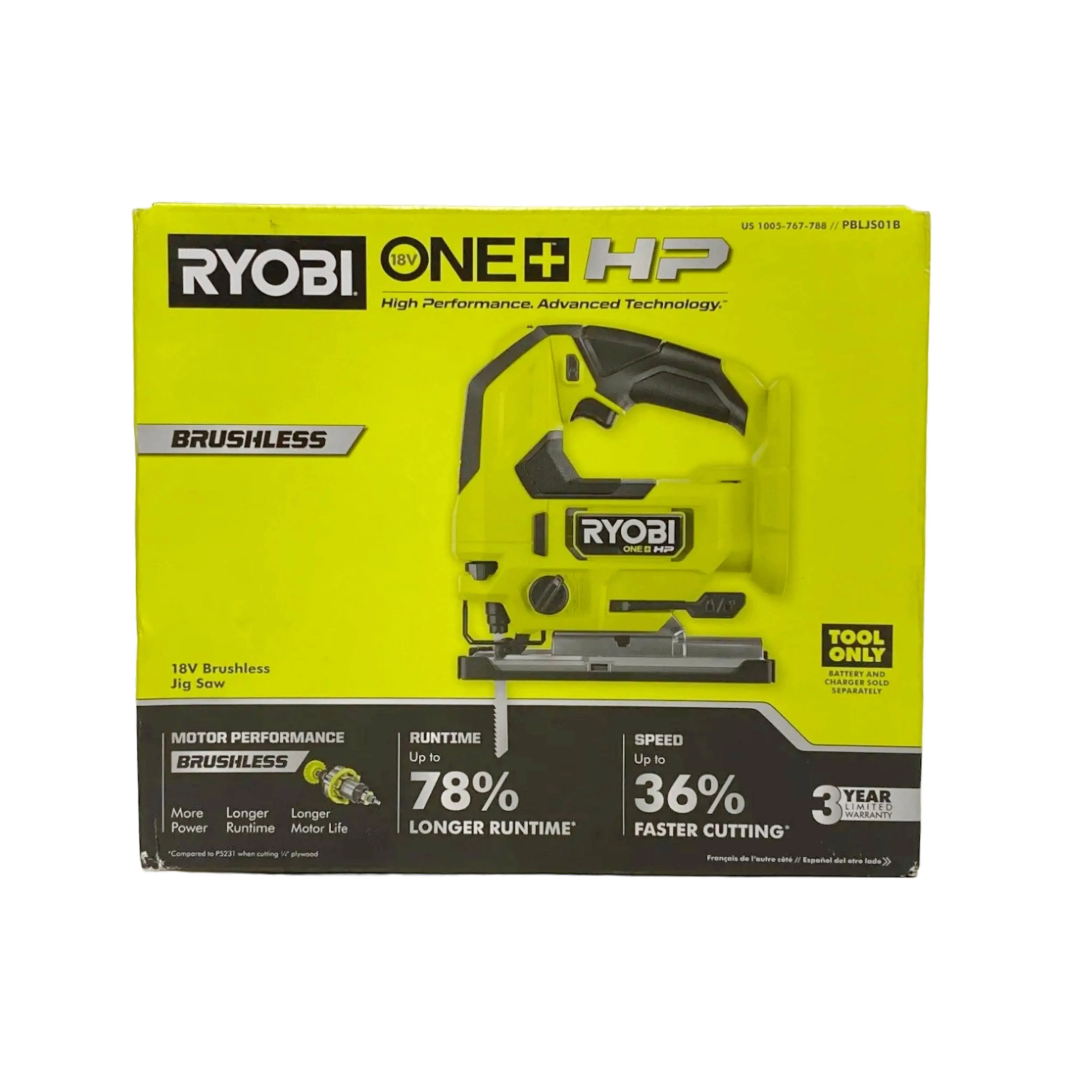 Ryobi 18V ONE+ HP Brushless Cordless Jig Saw (Tool-Only)