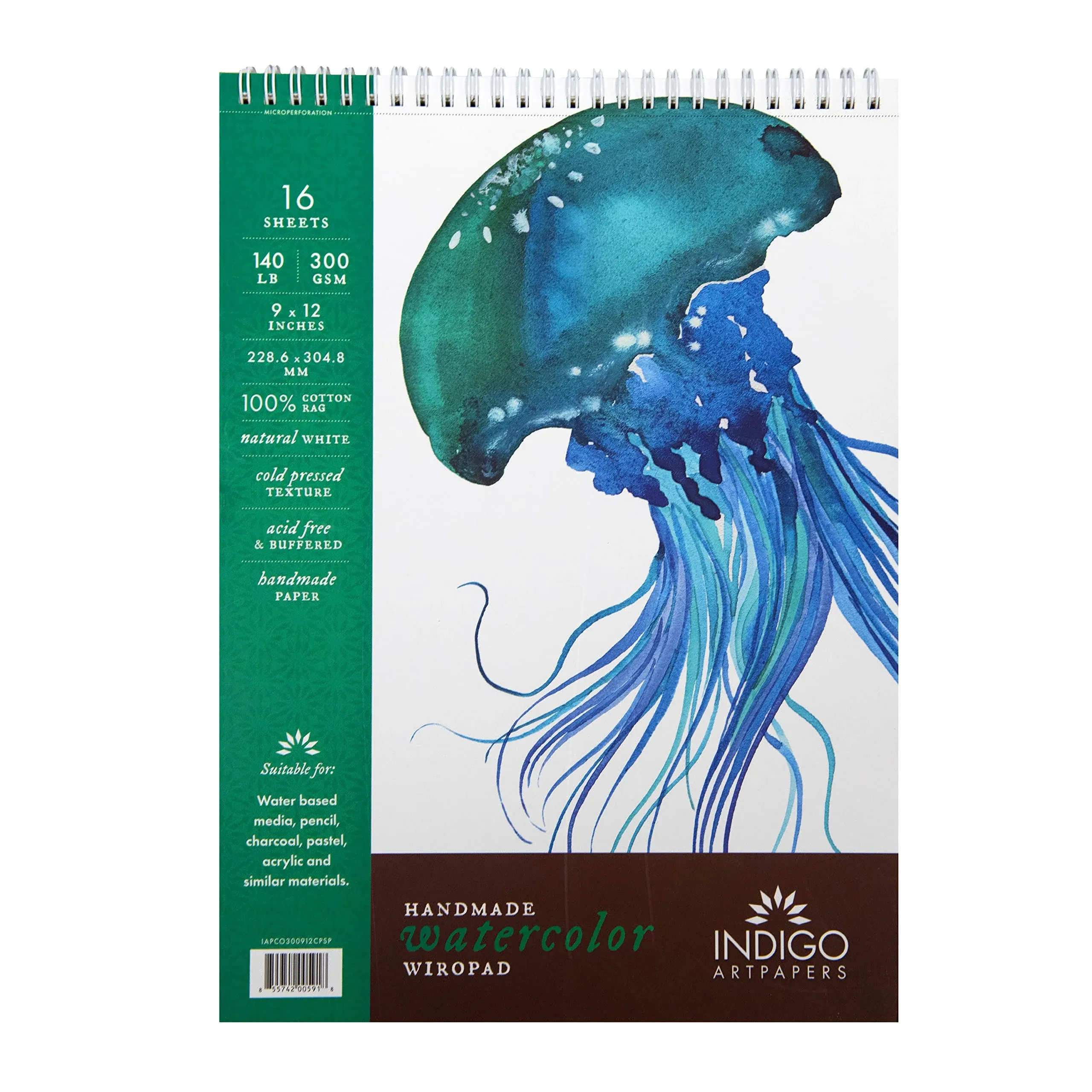 Indigo Artpapers Watercolor Wiropad - 9 inch x 12 inch, 16 Sheets