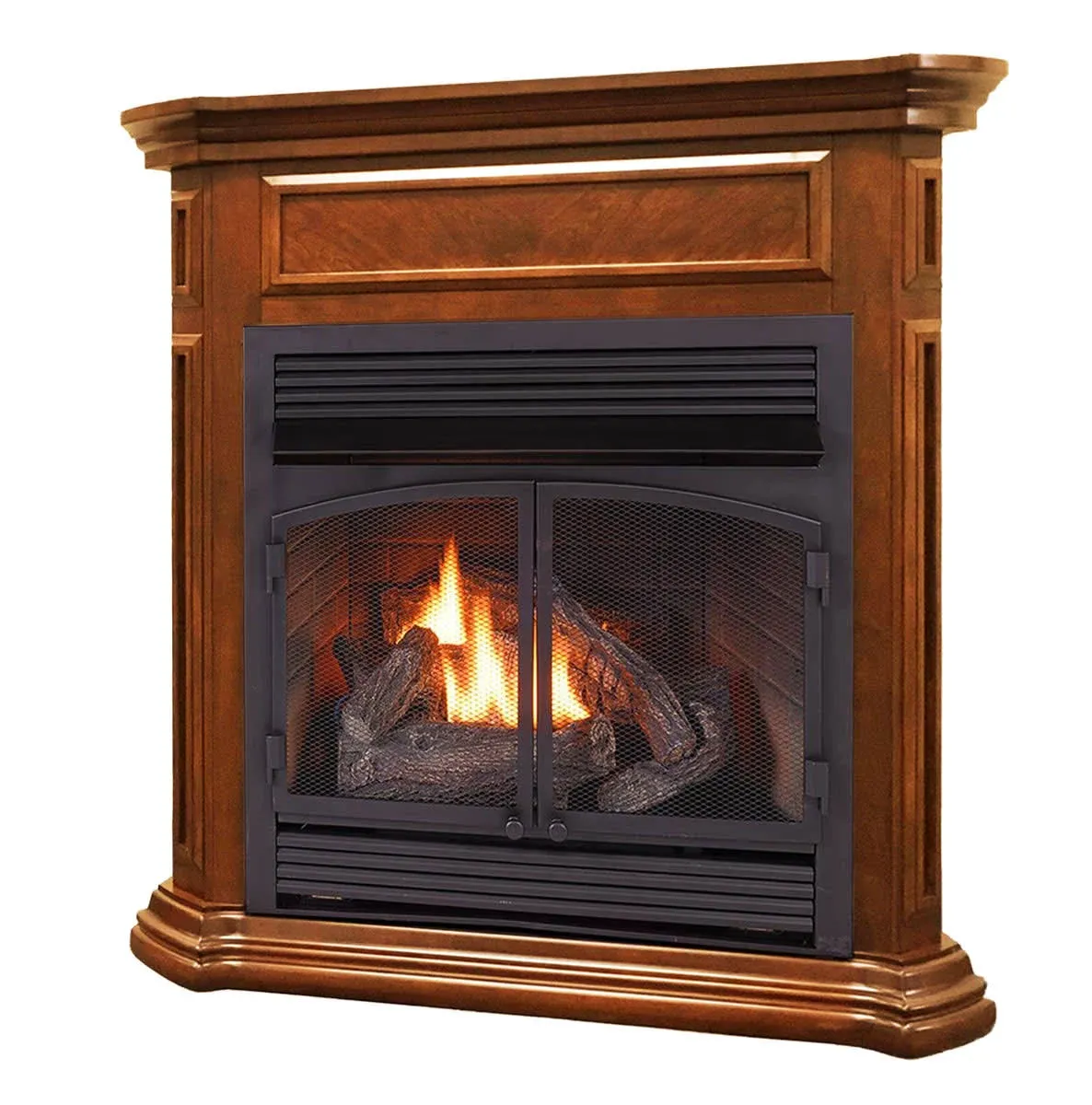 Duluth Forge Dual Fuel Ventless Gas Fireplace with Mantel - 32,000 BTU, Remote, Apple Spice Finish, DFS-400R-4AS