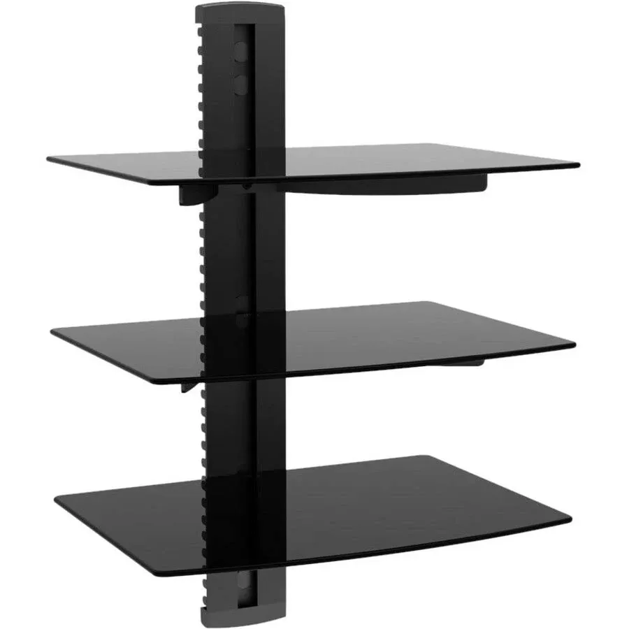 Monoprice 3 Tier Electronic Component Glass Shelf Wall Mount Bracket with Cable ...