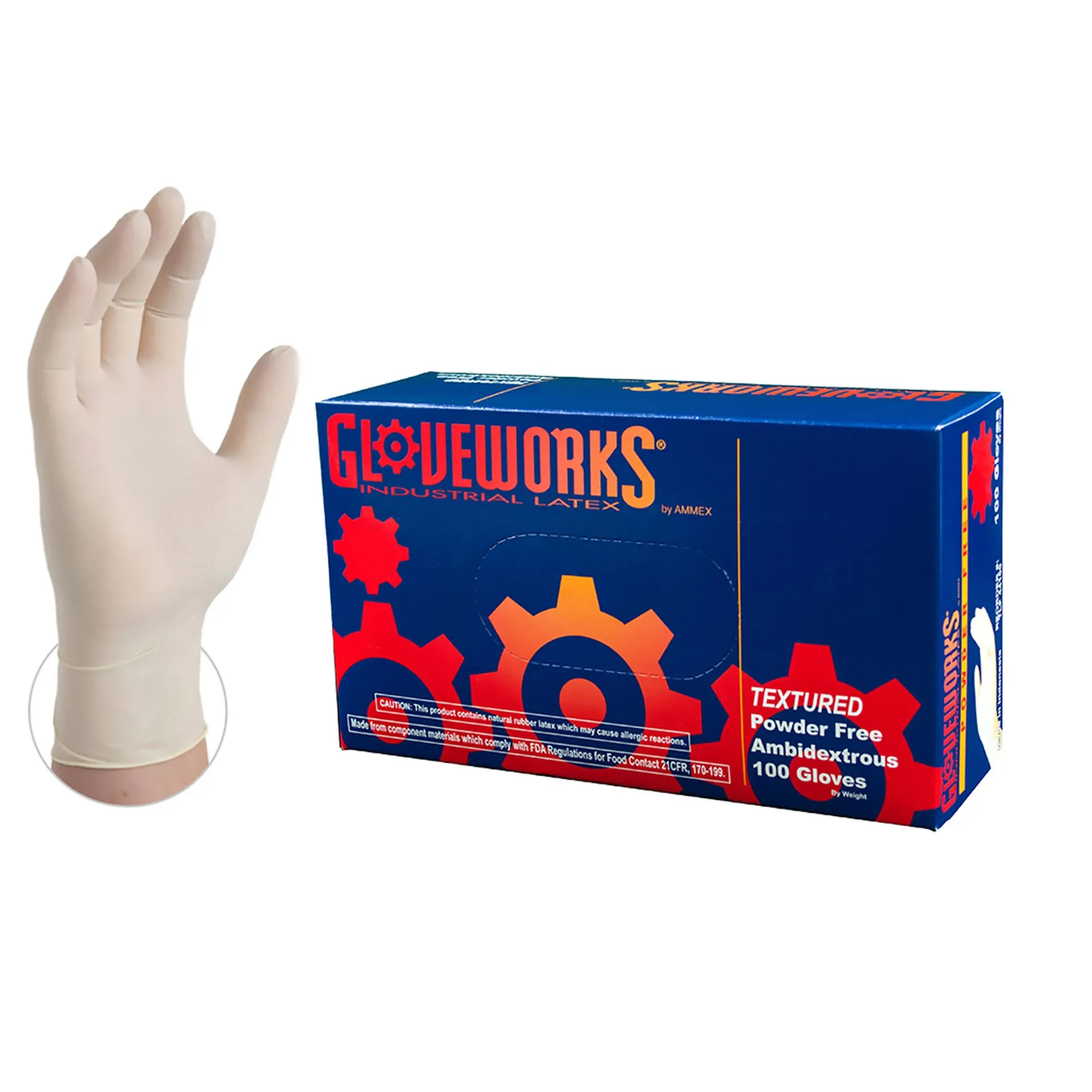 XL Gloveworks Powder Free Textured Latex Gloves