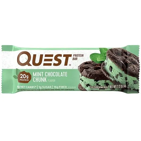 Quest Nutrition Chocolate Chip Cookie Dough Flavour Protein Bar, High Protein, High Fibre, Low Sugar, Keto Friendly, 21g Protein, 1g Sugar, 12ct