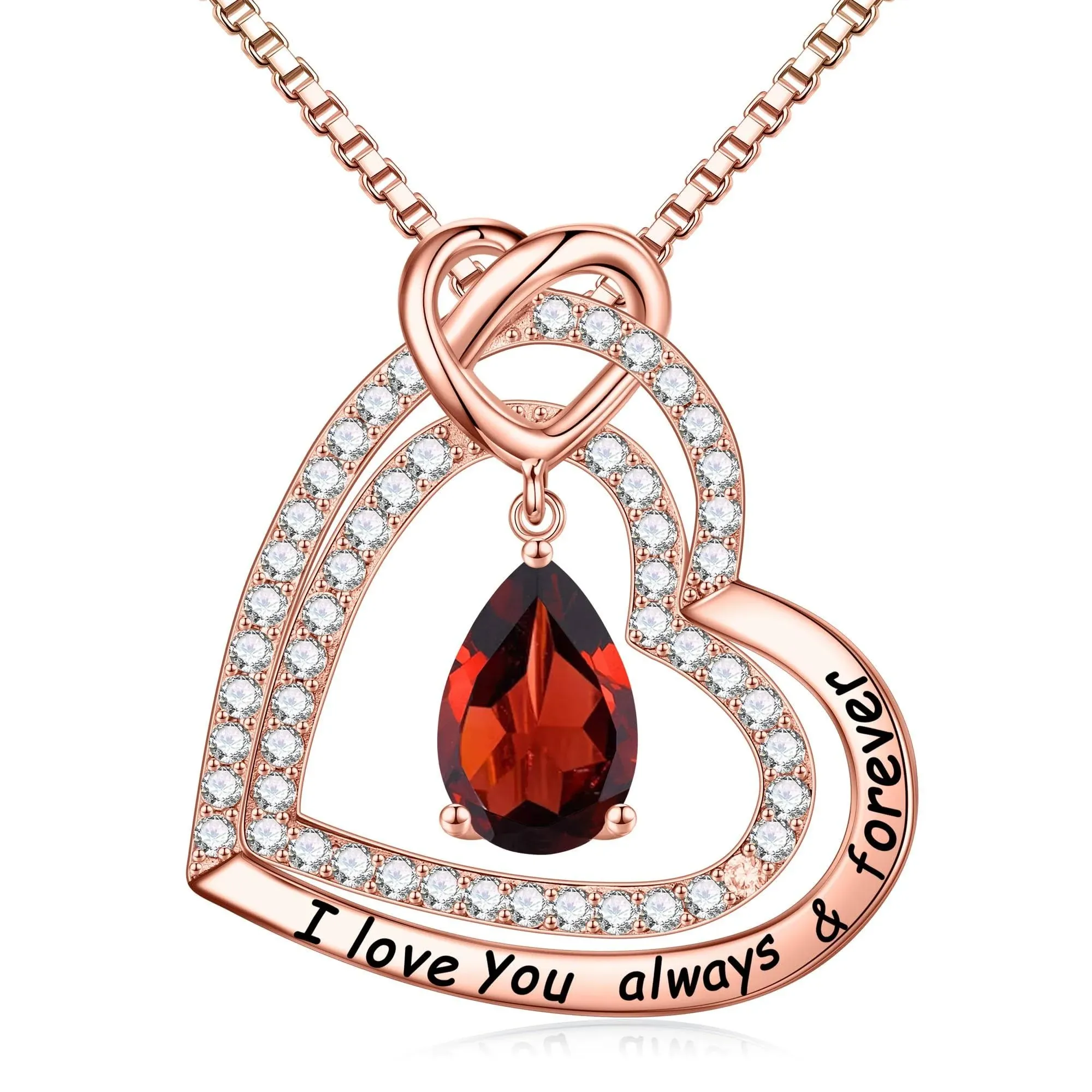 Iefil Mothers Day Gifts Necklace Rose Gold Birthstone Jewelry January Red Gar...