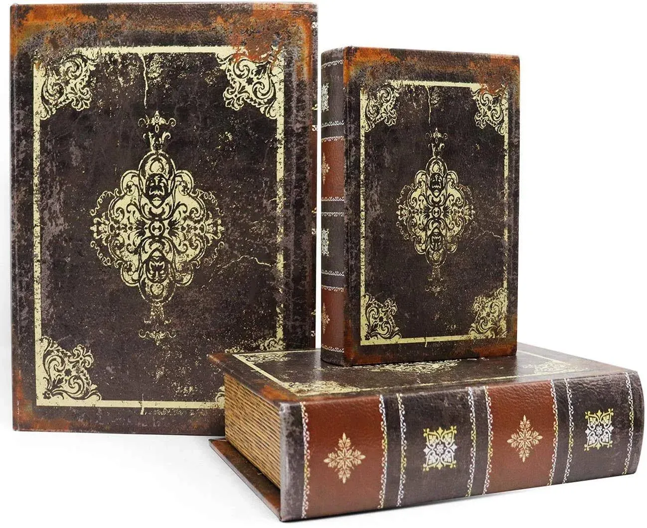 Jolitac Decorative Book Boxes, Antique Style, Magnetic Cover, Wooden Storage Box, Set of 3Dark Vintage