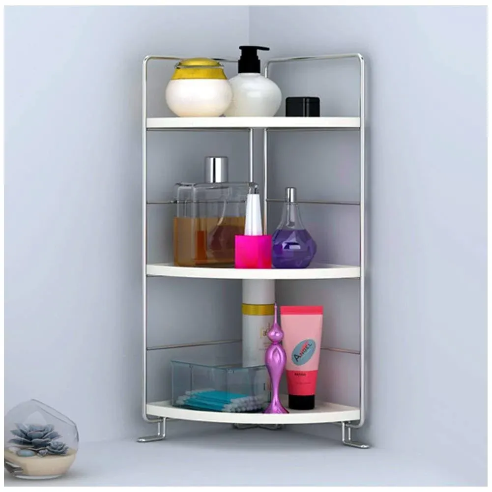 kaileyouxiangongsi 3-Tier Bathroom Countertop Organizer - Vanity Tray Cosmetic & Makeup Storage- Kitchen Spice Rack Standing Shelf - Corner Storage Shelf, Silver