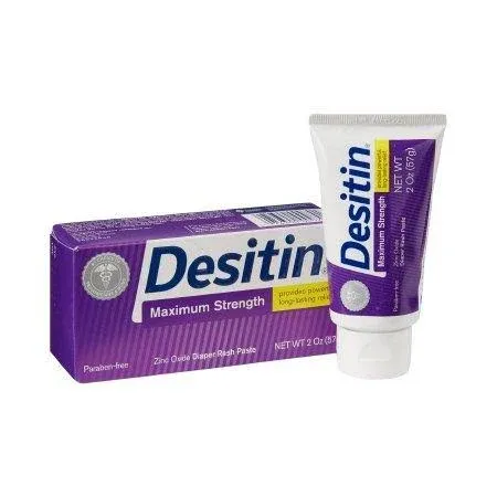 Desitin Crema de máxima resistencia para el sarpullido del pañal para bebé, con 40% de óxido de zinc para tratamiento, alivio y prevención, hipoalergénica, pasta sin ftalatos ni parabenos, 4.8 onzas