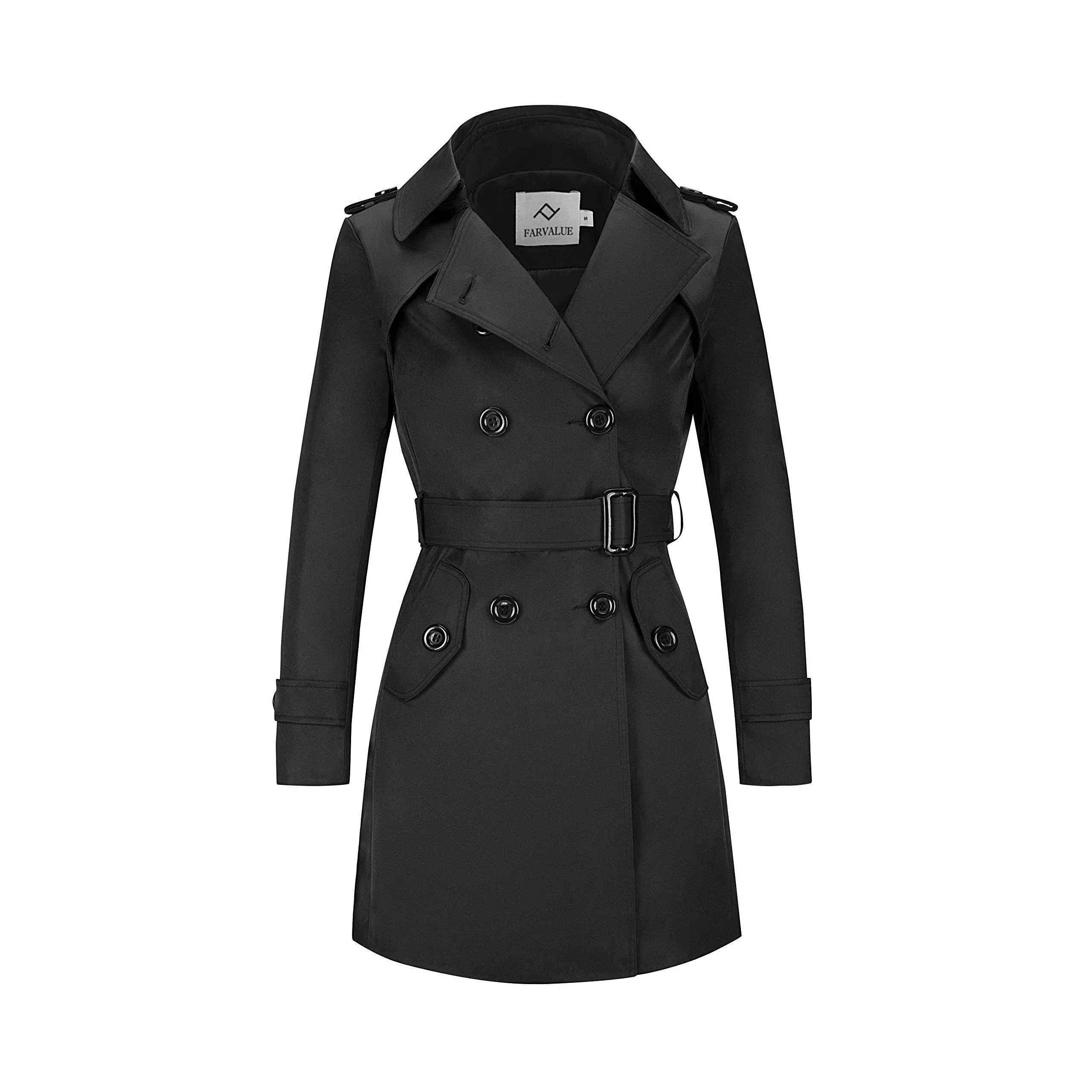 FARVALUE Women's Double Breasted Trench Coat Water Resistant Windbreaker Classic ...