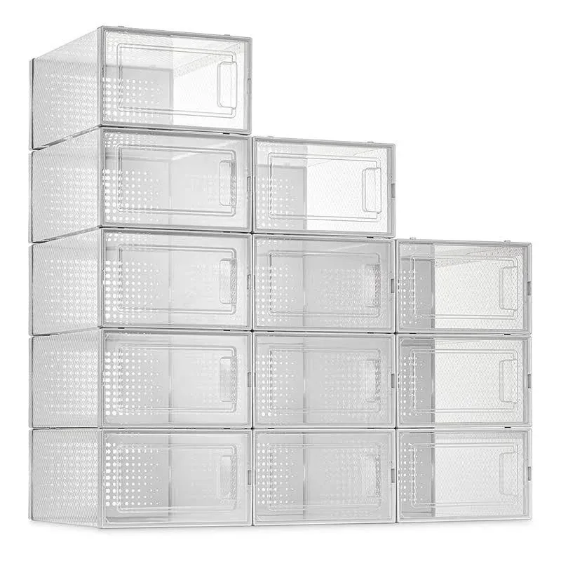 12 Pack Shoe Organizer Storage Bins Clear Plastic Stackable Shoe Boxes for Cl...