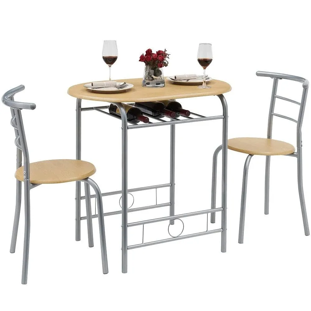 VECELO 3 Piece Round Dining Table Set for Kitchen Breakfast