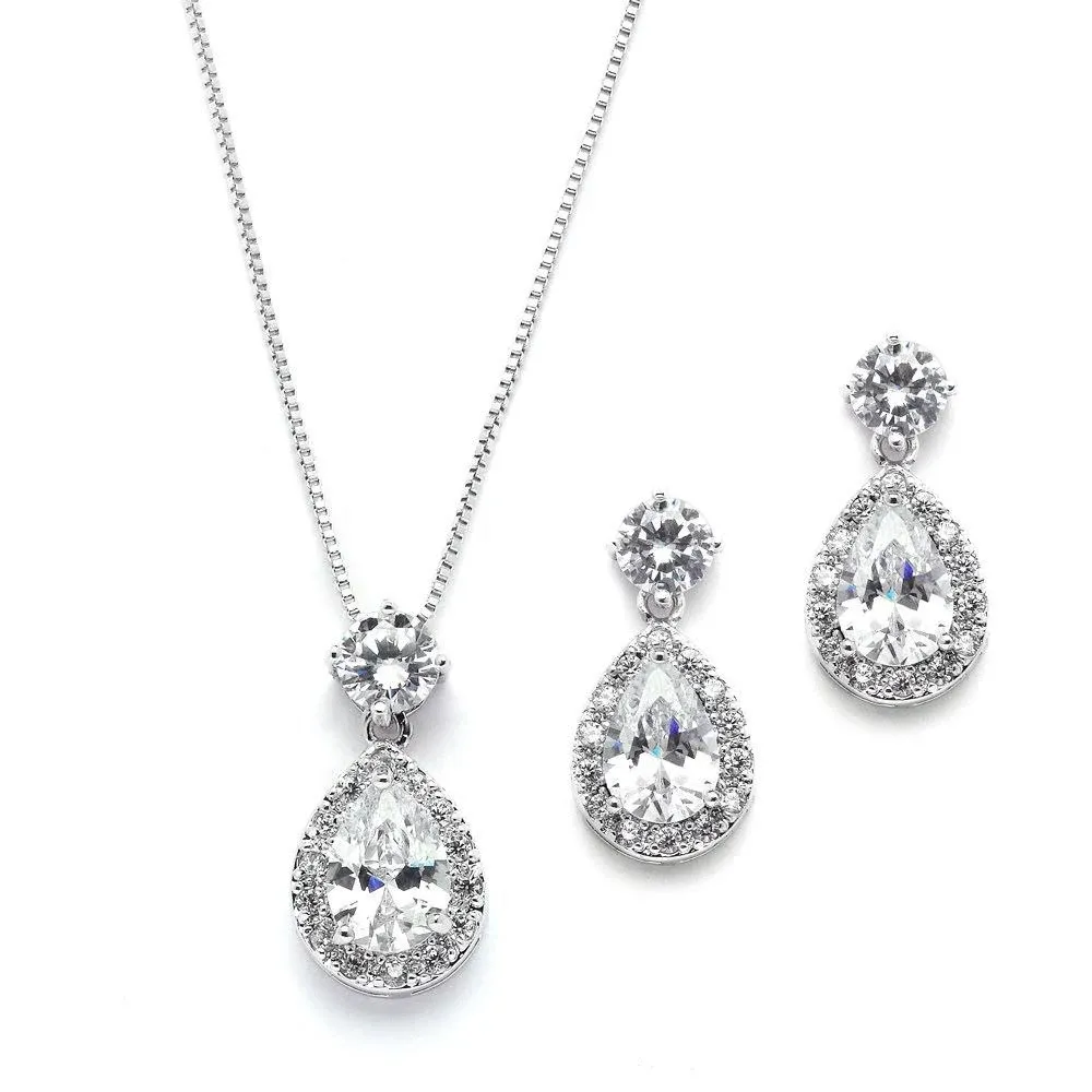 Mariell Pear Shaped CZ Teardrop Necklace and Earrings Set - Wedding Jewelry for Brides & Bridesmaids