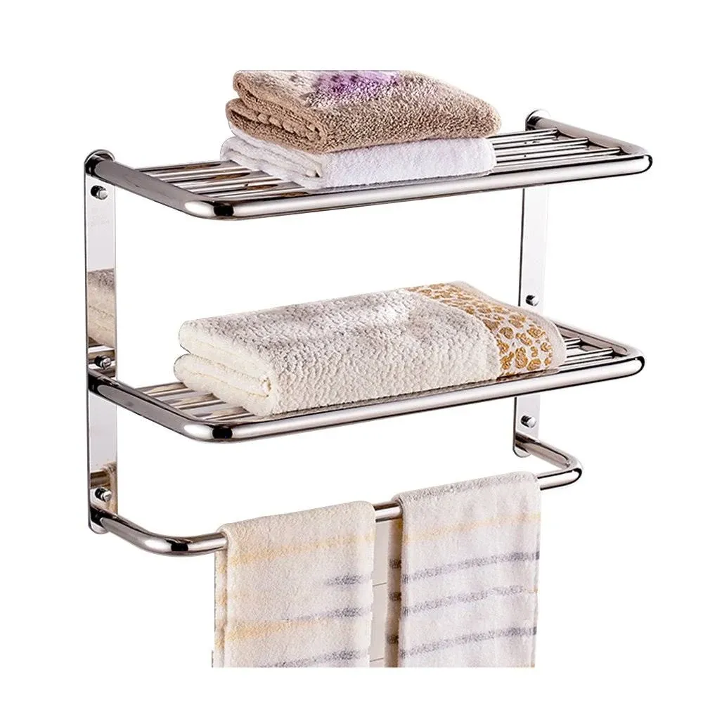 Dracelo 24 in. 3-Tier Wall-Mounted 304 Stainless Steel Towel Rack with Towel Bars in Polished