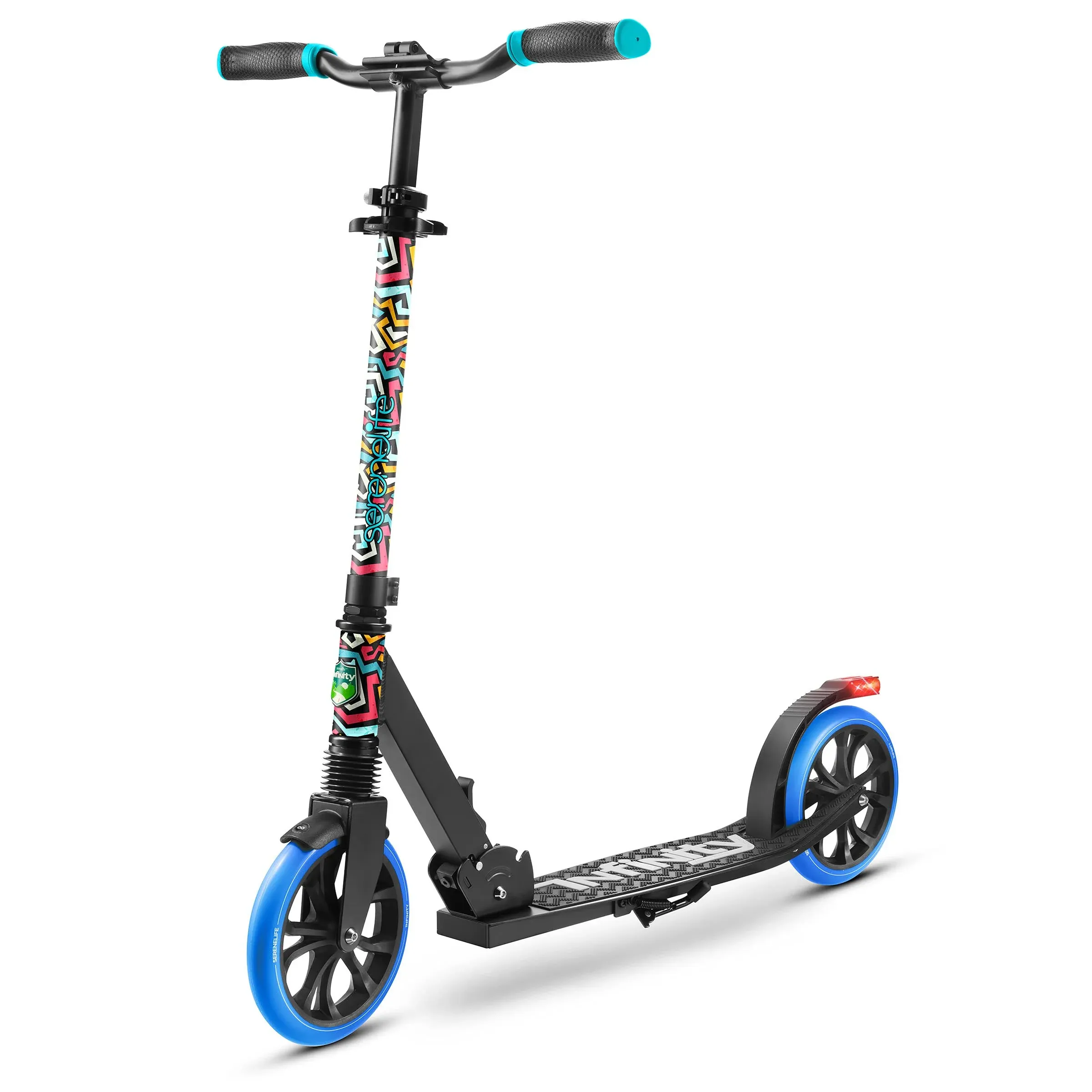 SereneLife Kick Scooter Adult Teenagers Kids- 2 Wheel Kids Scooter with Adjustable T-Bar Handlebar - Alloy Anti-Slip Deck - Portable Folding Scooters for Kids with Carrying Strap