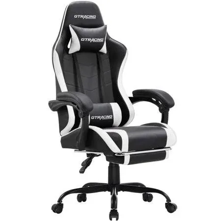 GTRACING GTWD-200 Gaming Chair with Footrest, White