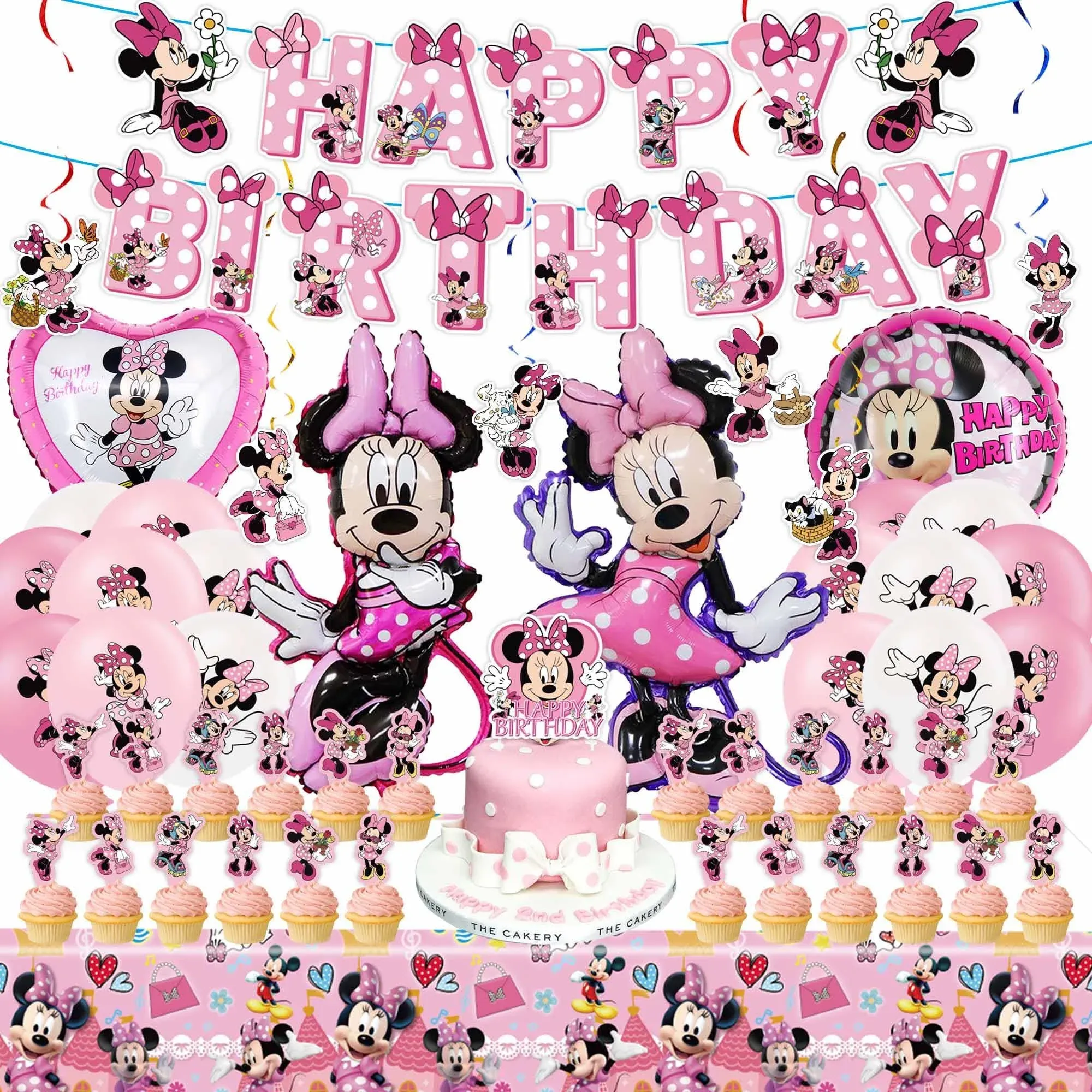 Pink Mouse Birthday Party Decorations Party Balloons, Pink Mouse Party Supplies Include Banner, Hanging Swirls, Foil Balloons, Cake Toppers, Cupcake Toppers, Tablecloth, Pink Mouse Party Favors