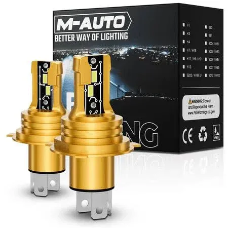 M-AUTO 2Pcs 12V/24V H4 6500K White LED Headlight Bulb Kit High/Low Beam Fog Lamp DRL Replacement