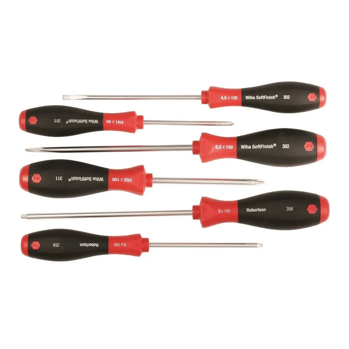 Wiha 30291 6 Piece SoftFinish Slotted, Phillips and Square Screwdriver Set