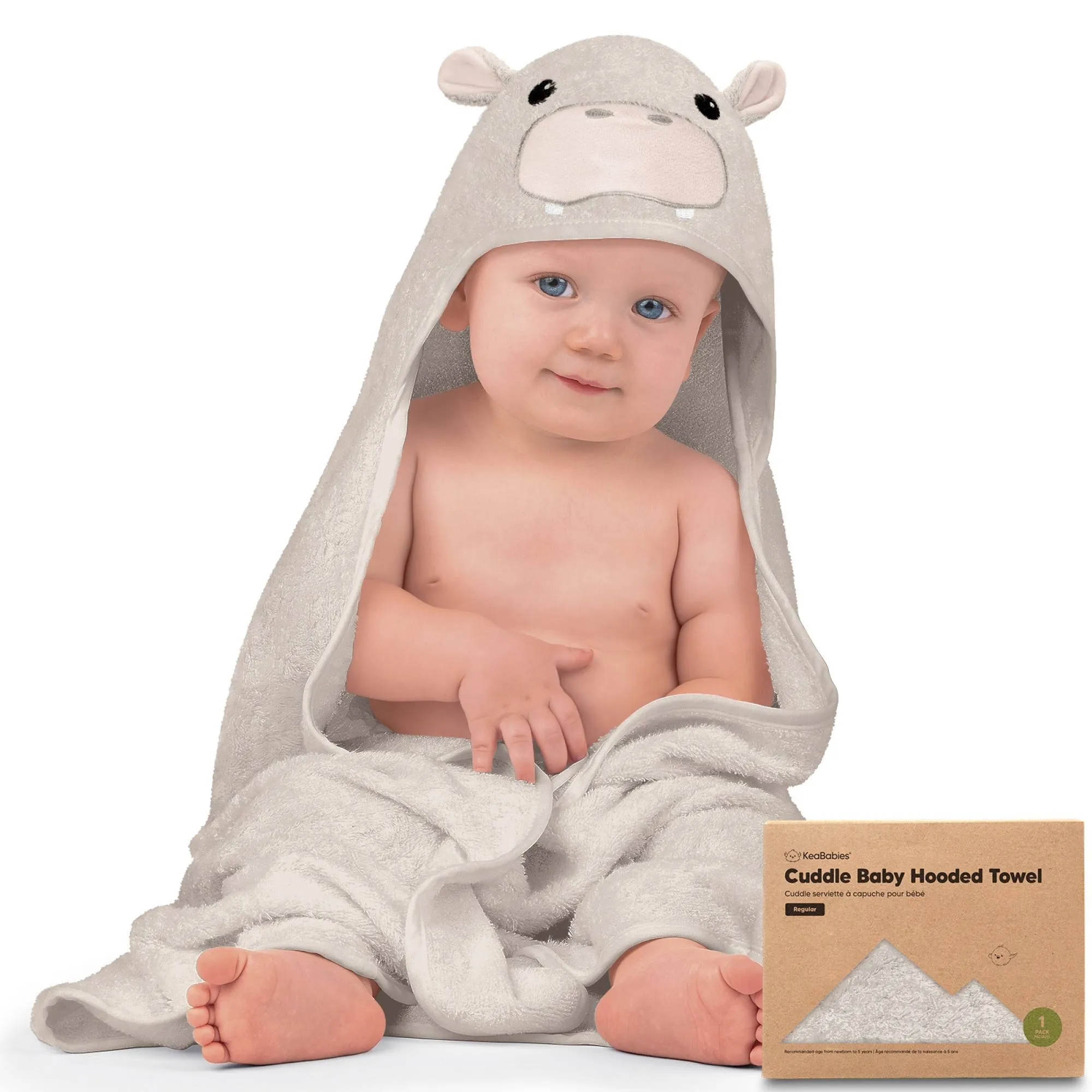 KeaBabies Cuddle Baby Hooded Towel in Hippo