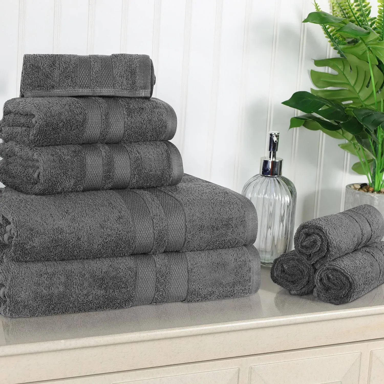 Ultra Soft Cotton Absorbent Solid Assorted 8 Piece Towel Set Charcoal