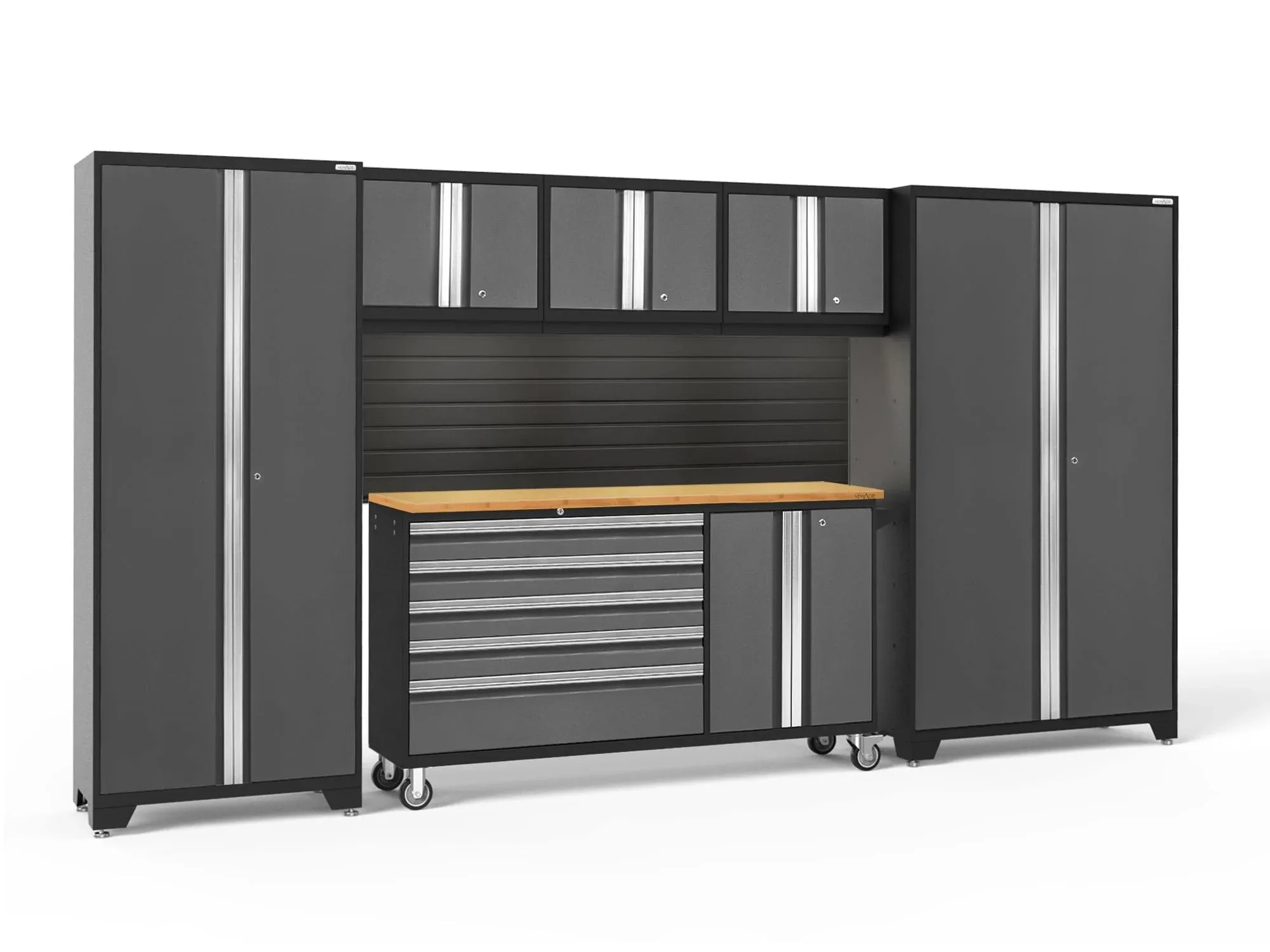 NewAge Products 144-in W x 76.75-in H 7-Cabinets Steel Charcoal Gray Garage Storage System Lowes.com