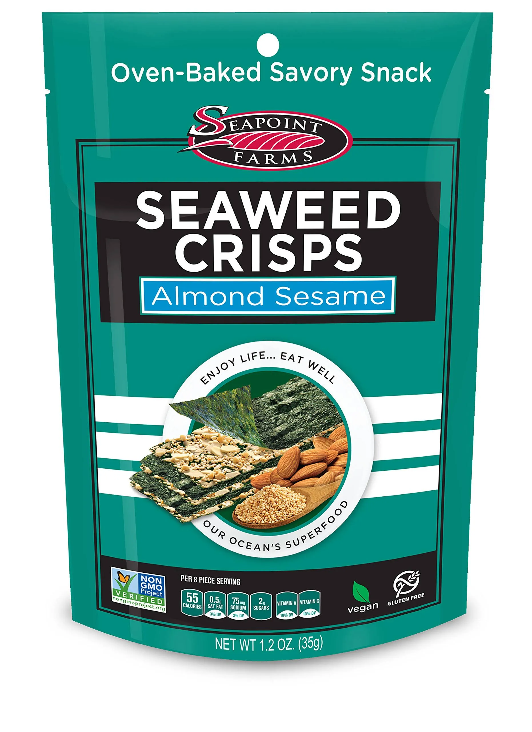 Seapoint Farms Almond Sesame Seaweed Crisps, 1.2 Ounce -- 12 per case.