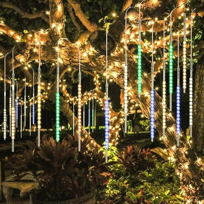 BlueFire Upgraded Meteor Shower Lights, 19.68 Inch 10 Tubes 540 LEDs Outdoor Icicle Christmas Lights, Waterproof Falling Rain Lights for Tree Holiday Porch Yard Patio Party Decoration (Multicolor)