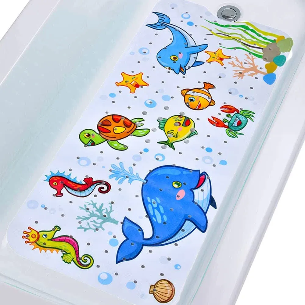 Tubozadi Baby Bath Mat for Tub Kids Non Slip Bathtub Mats Baby Extra Long 40X16 Inch Bathroom Toddler Anti Slip Shower Mat with Suction Cups & Drain Holes,Machine Washable,Whale