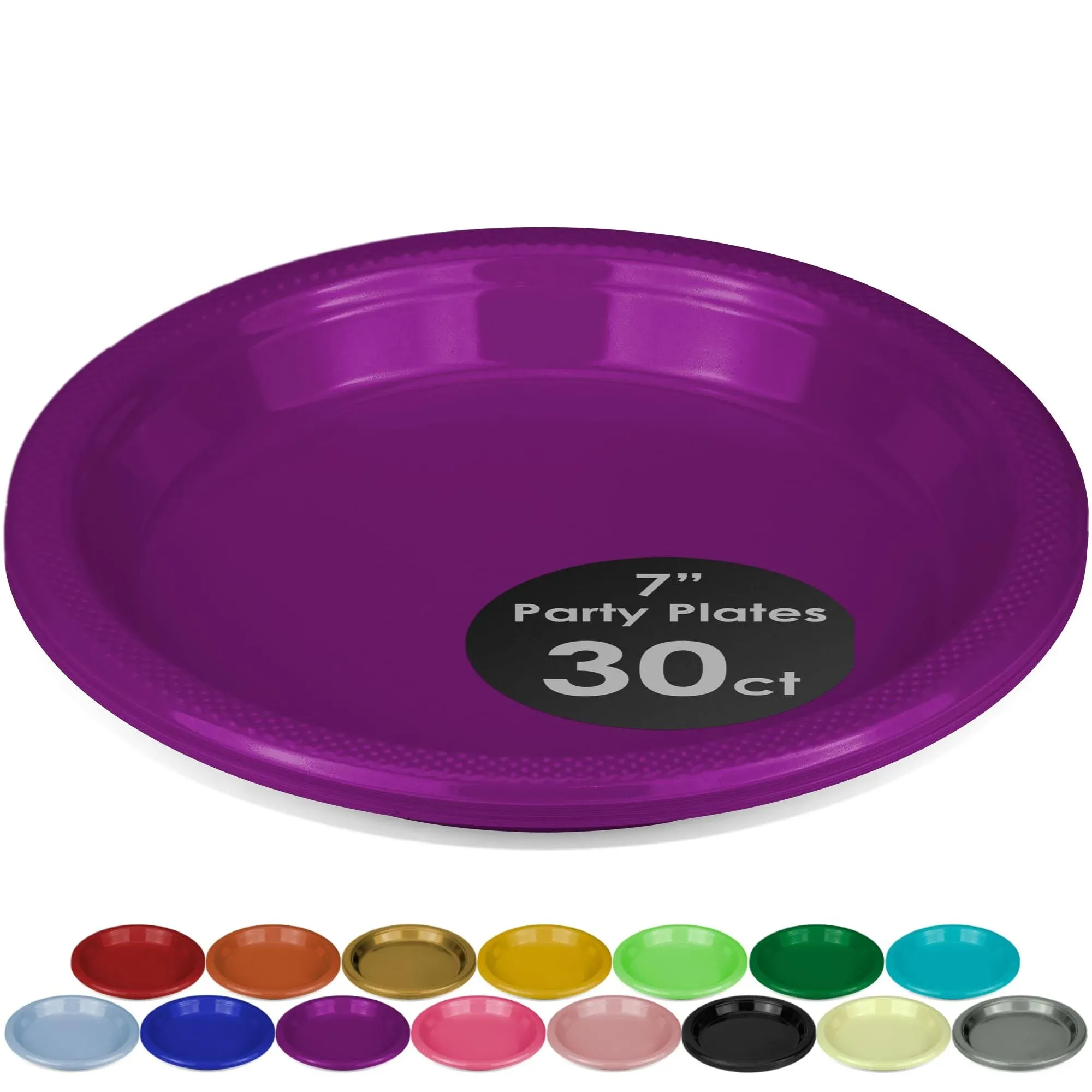 Decorrack 30 Small Plastic Plates, 7 inch Dinner Plates, Purple (Pack of 30)