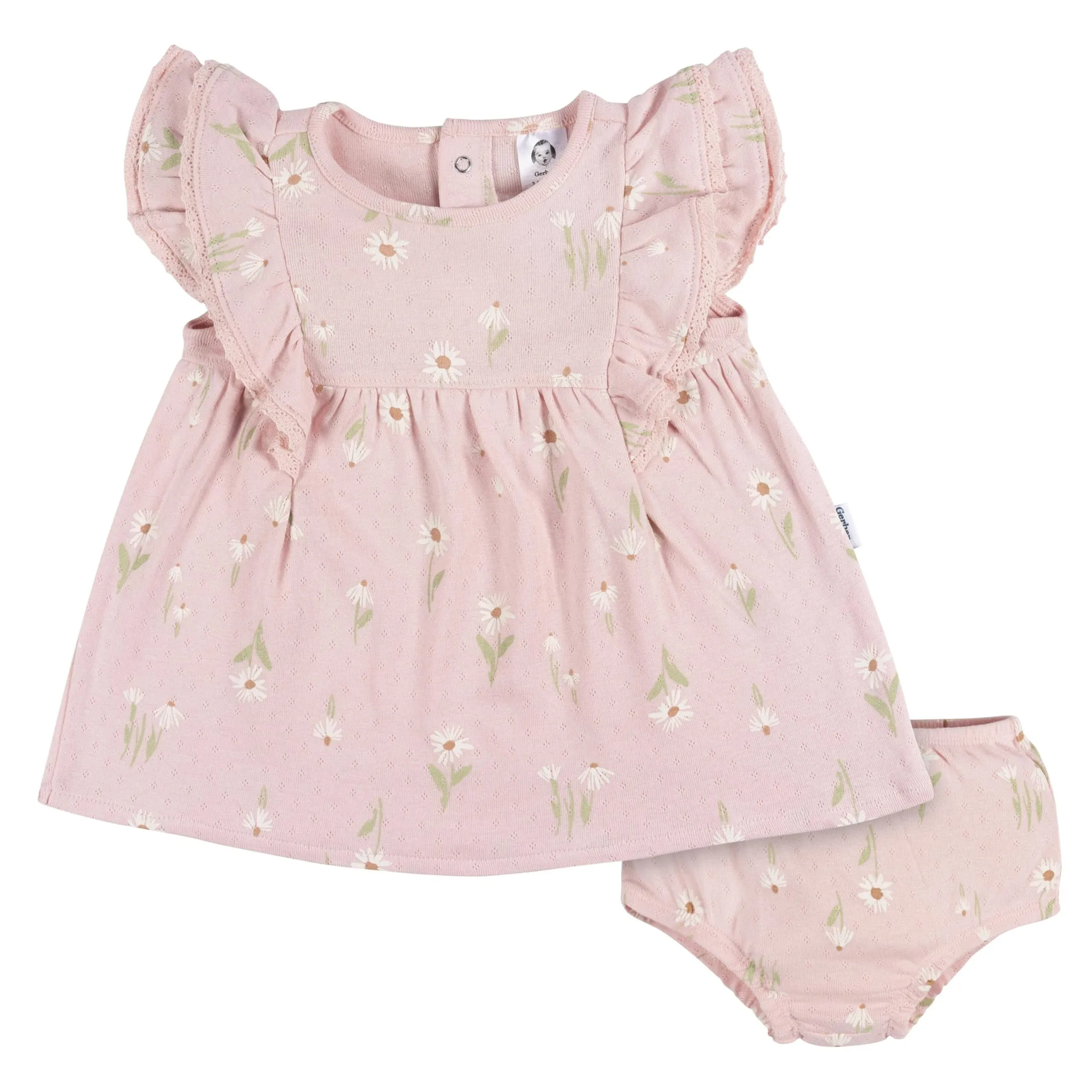 Gerber 2-Piece Baby Girls Daisies Dress & Diaper Cover Set - 3-6mo