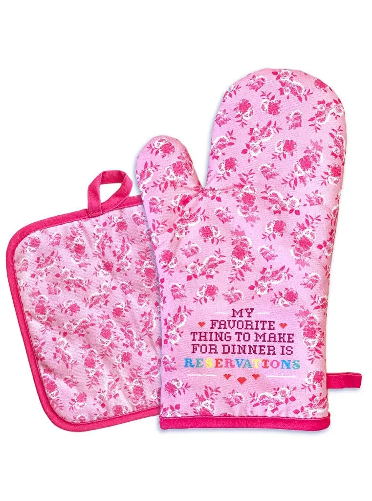 Living Royal 100% Cotton Oven Mitt and Potholder Set - Decorative Floral Dinner Gift Set of 1 Pocket Pot Holder Plus 1 Oven Mitts Potholder Ideal for Cooking, Baking or Microwave