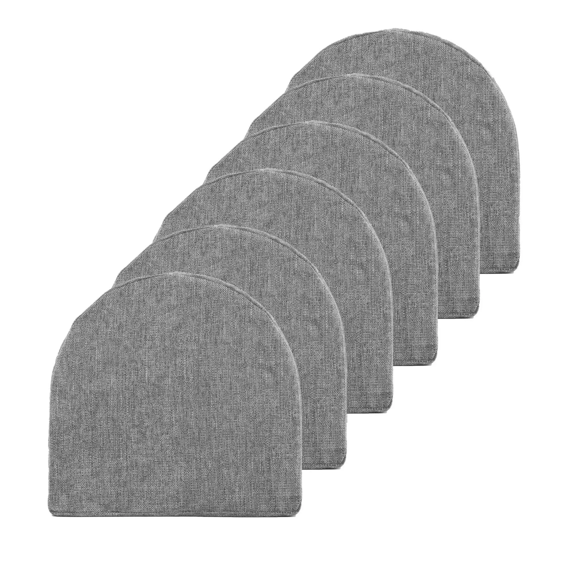 Sweet Home Collection Chair Cushions 100% High Density Memory Foam Pads U Shaped 17" x 16"Non Slip Skid Rubber Back Seat Cover, 6 Pack, Gray