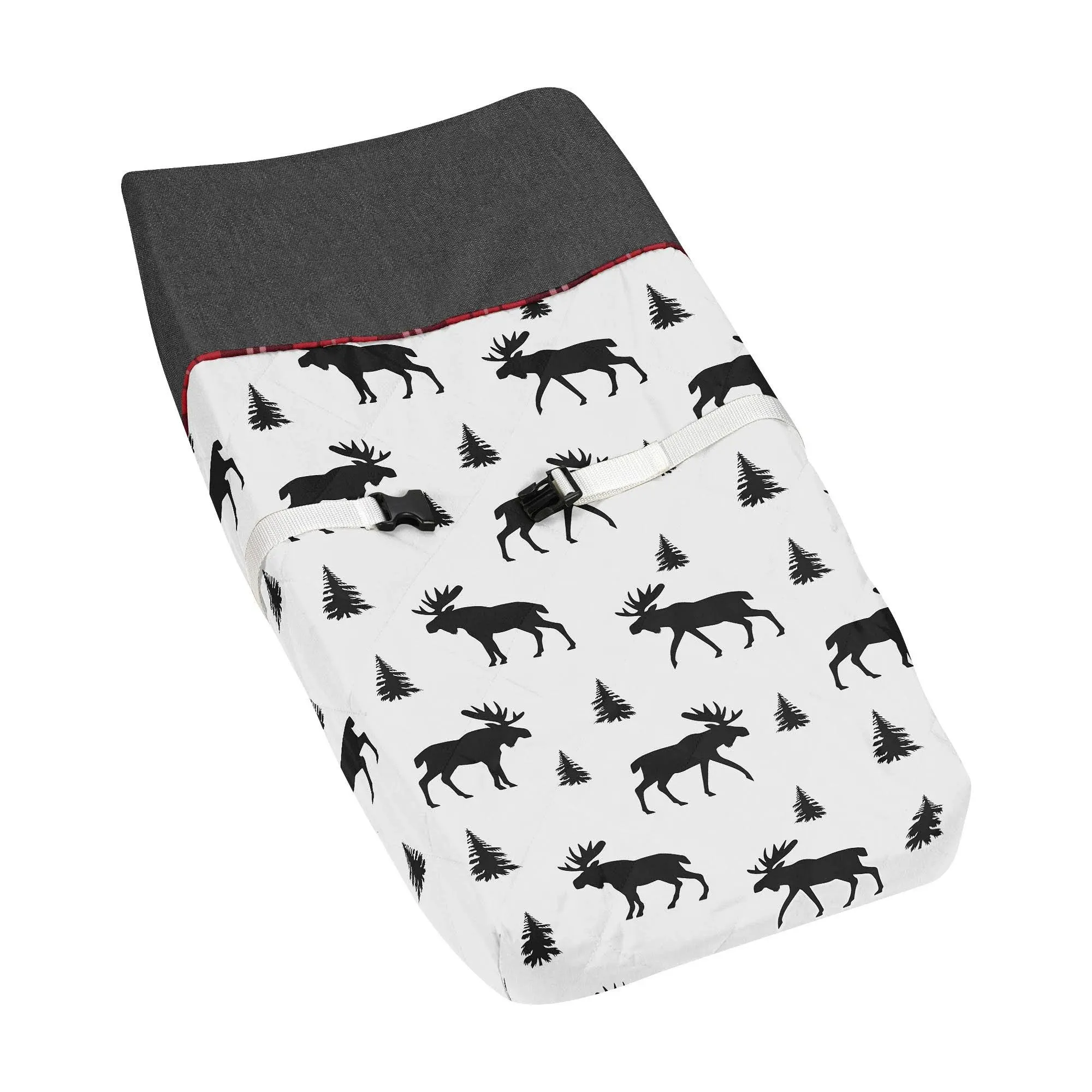 Grey, Black and Red Woodland Plaid and Moose Changing Pad Cover for Rustic Patch Collection by Sweet Jojo Designs