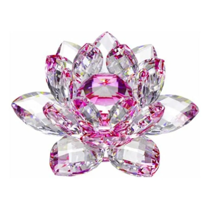 5" Pink Crystal Lotus Flower – Glass Home Decor for Feng Shui with Clear Reflection & Gift Box