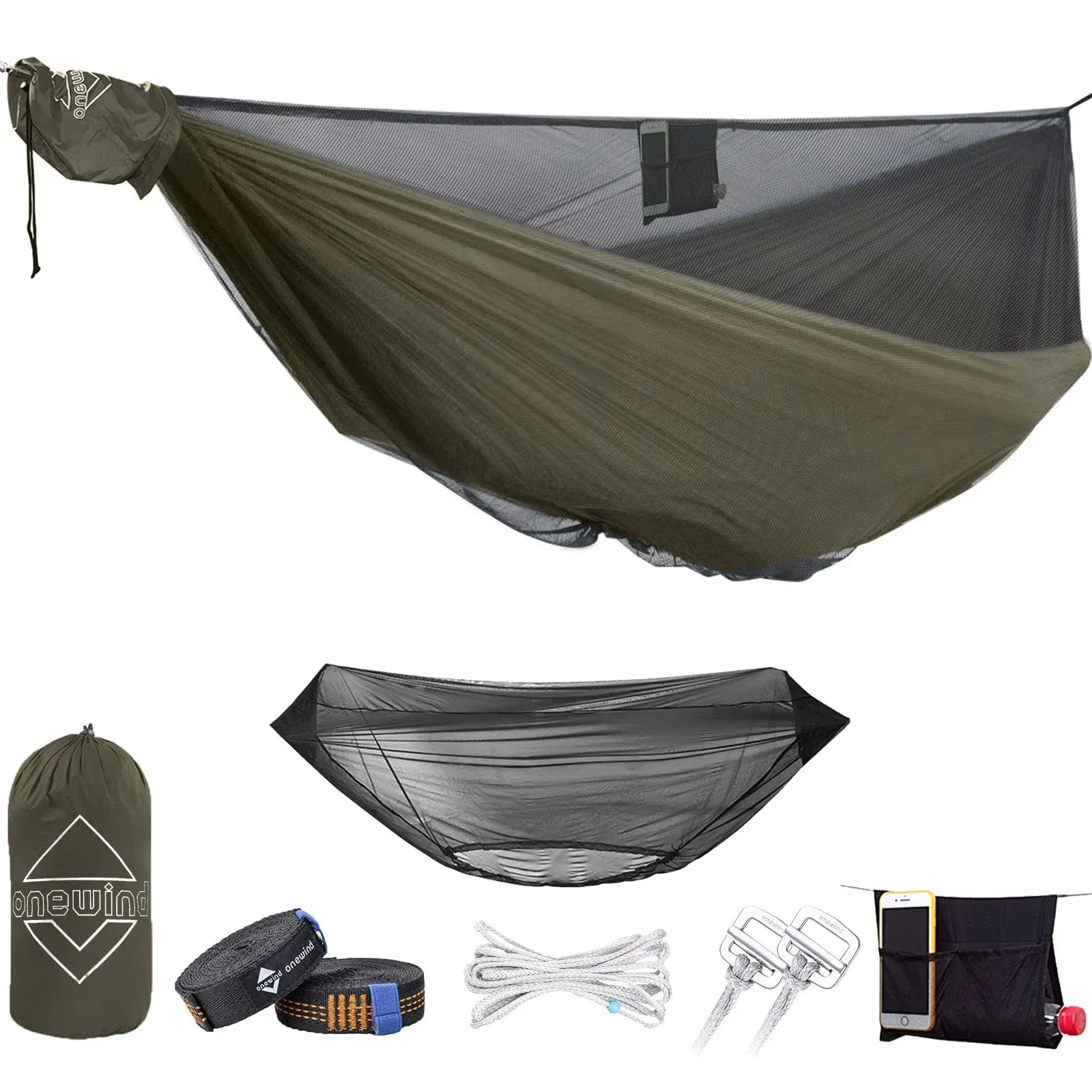 Onewind 11Ft Camping Hammock with Mosquito Net Adjustable Ridgeline Double Hammo