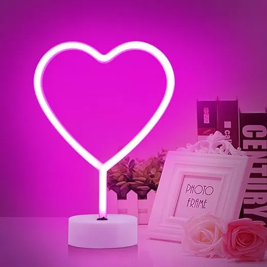 Pink Heart Neon Lights,Heart Neon Sign,LED Heart Lights,USB or 3-AA Battery Powered Lamp,Table and Wall Decoration Light for Wedding Anniversary Valentines Day Birthday Party Home Décor