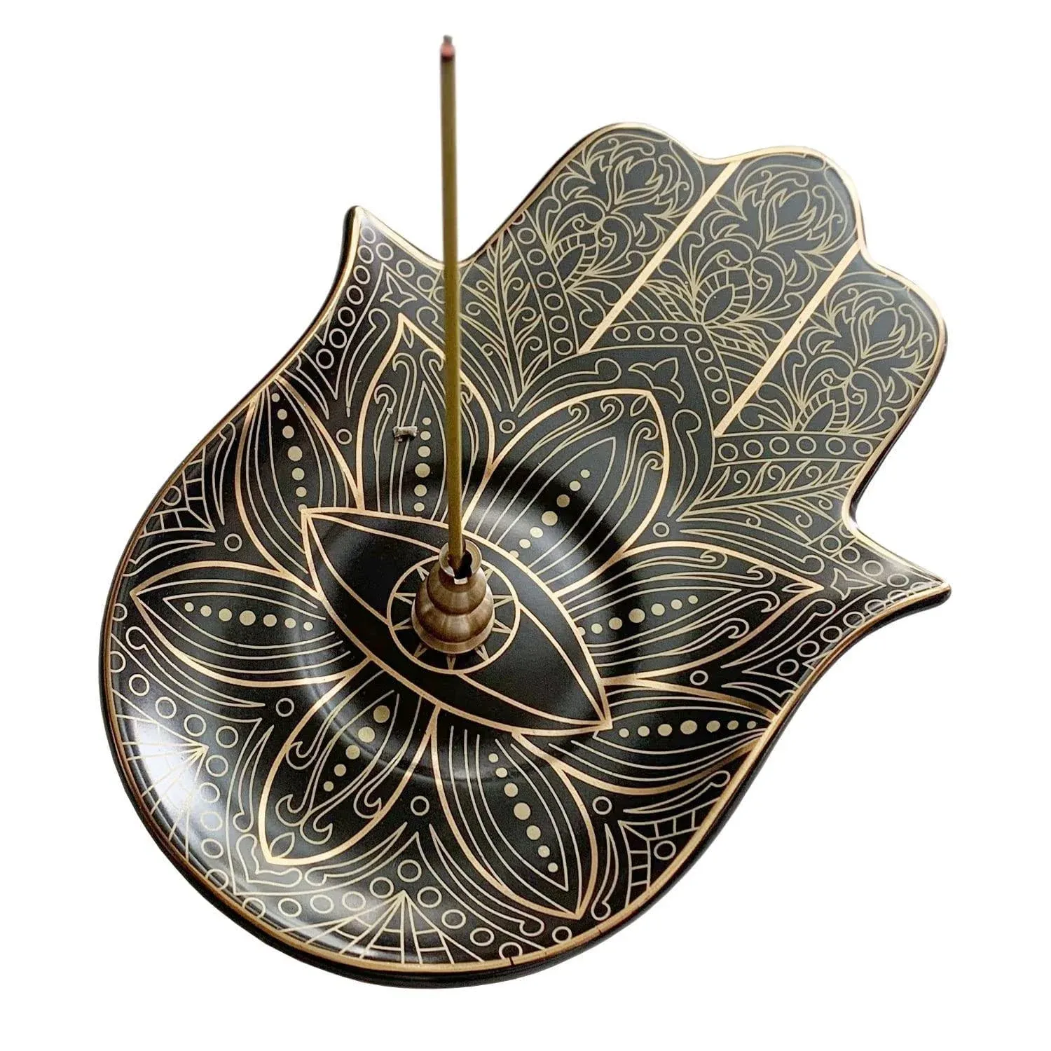 Ceramic Hamsa Hand Incense Holder - 2 in 1 Brass Incense Holder for Black