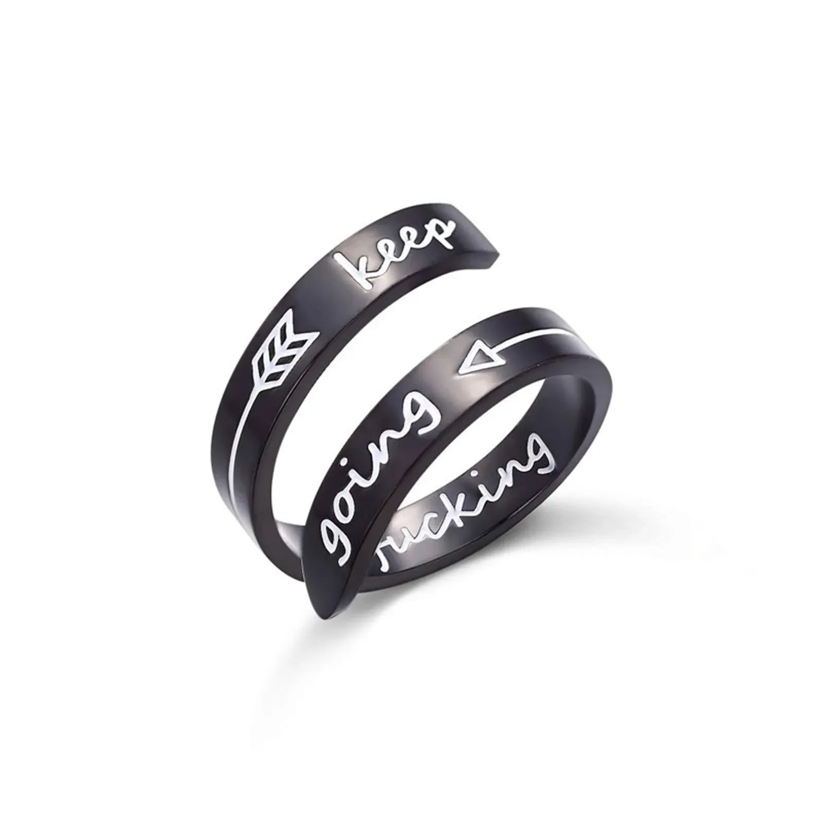 AILUOR Silver Keep Going Ring Inspirational Jewelry Stainless Steel Engraving ...