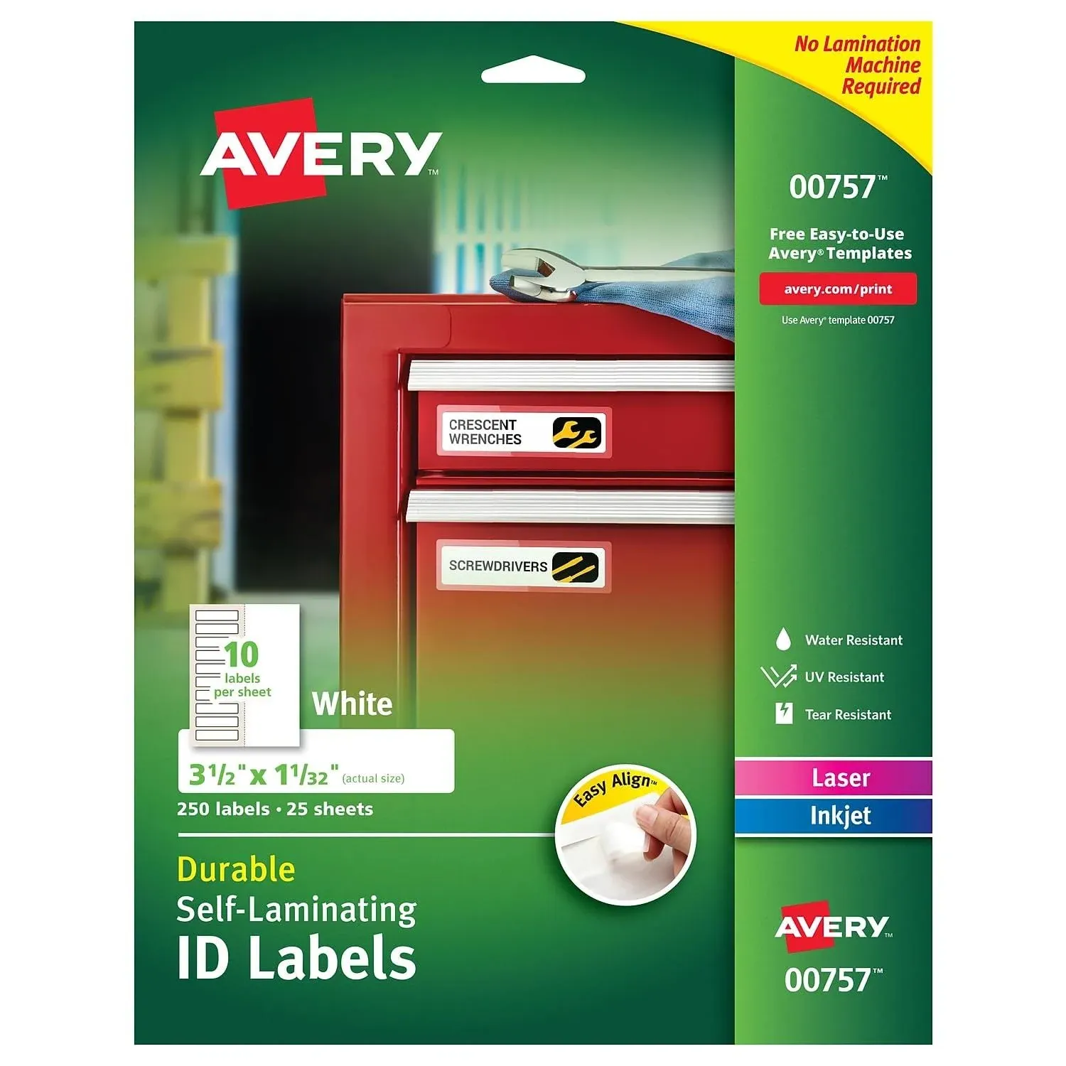 Avery-Dennison 00757 Easy Align Self-Laminating ID Labels, Laser & Inkjet, 1.03 x ...