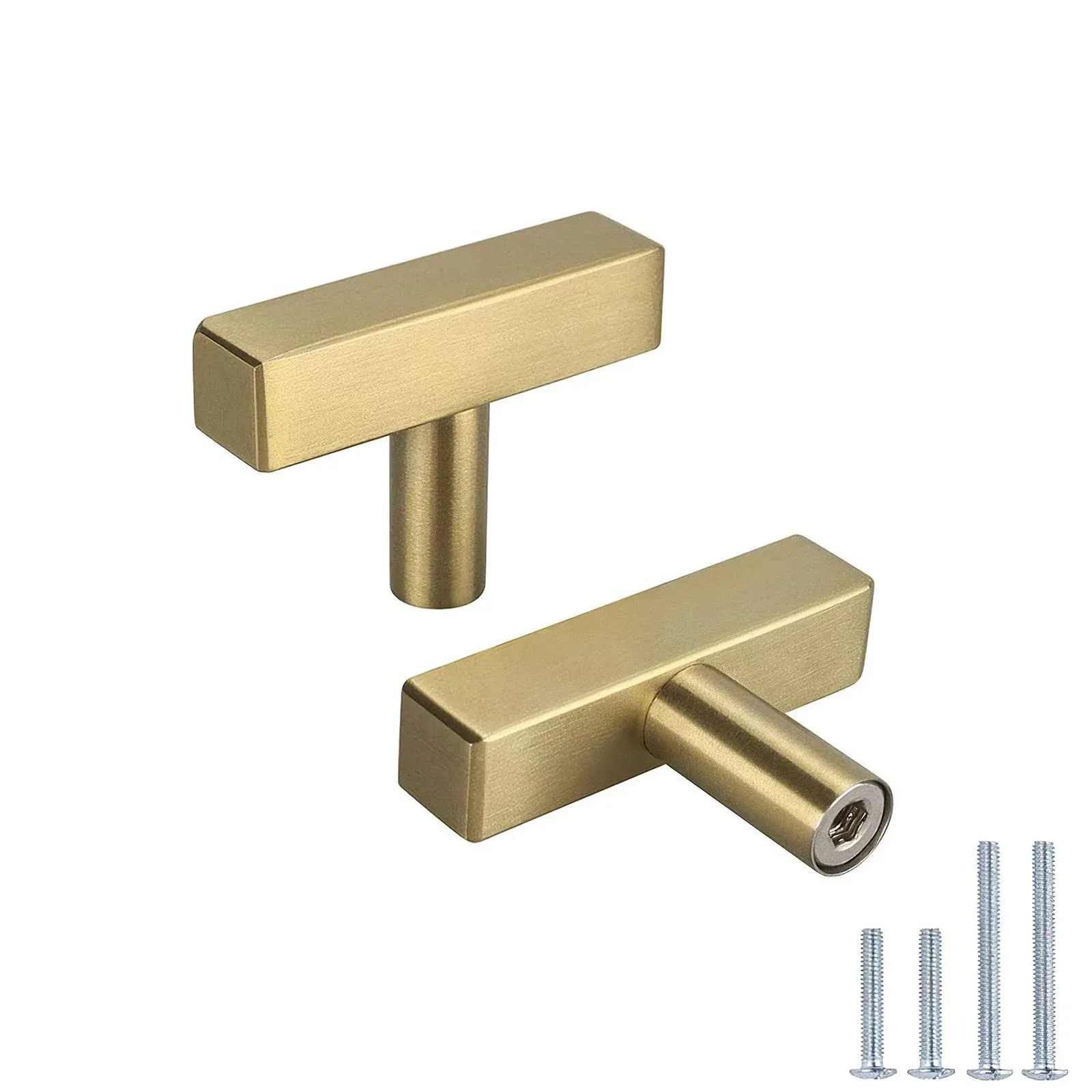 LONTAN 6Pack Kitchen Cabinet Knobs Brushed Brass Cabinet Knobs Square - LS1212GD Euro Gold Cabinet Knobs T Bar Stainless Steel Knobs for Cabinets