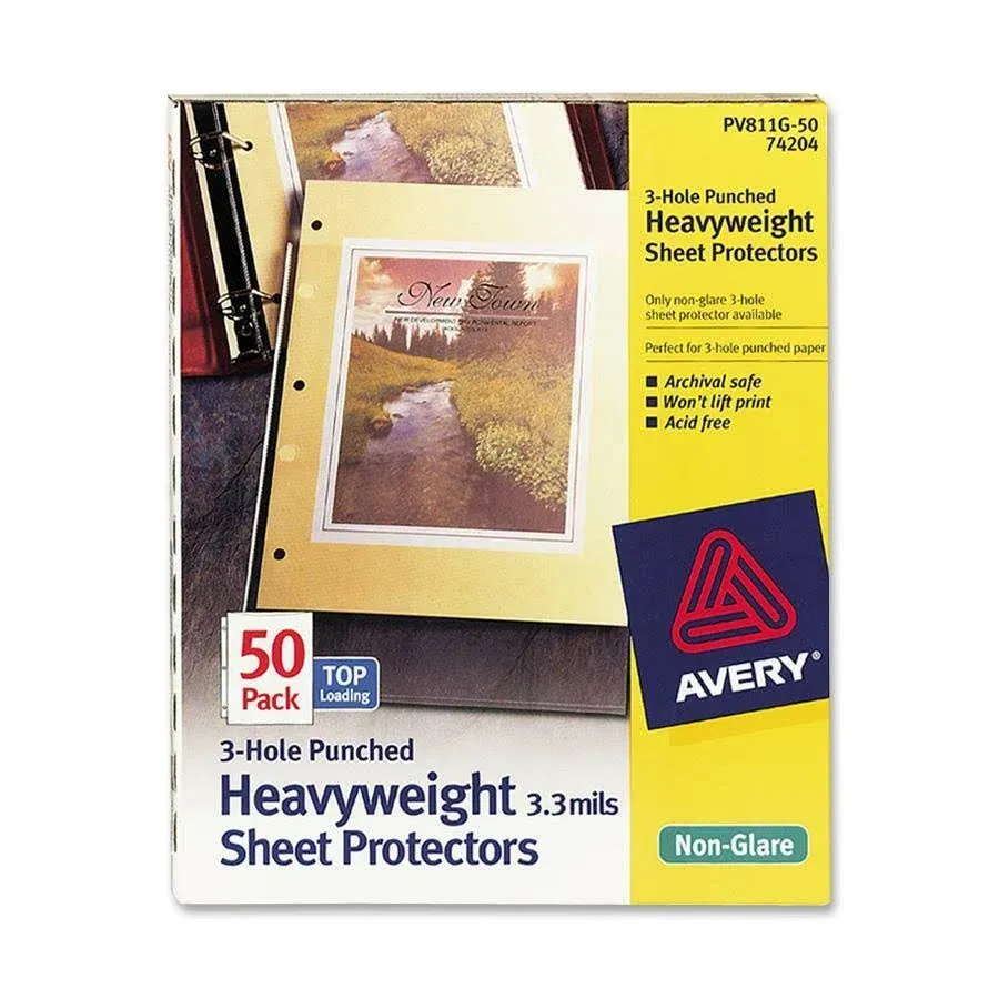 Avery Top-Load Poly Three-Hole Sheet Protectors Non-Glare Letter 50/Box