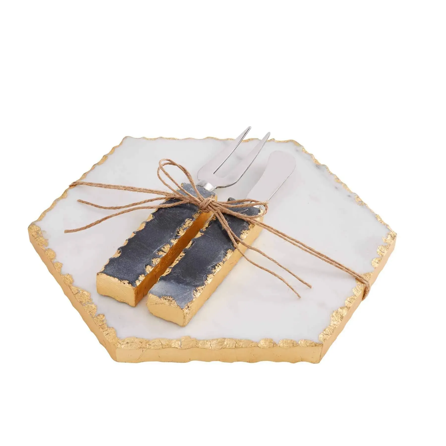 Mud Pie Marble Cheese Board Set in White