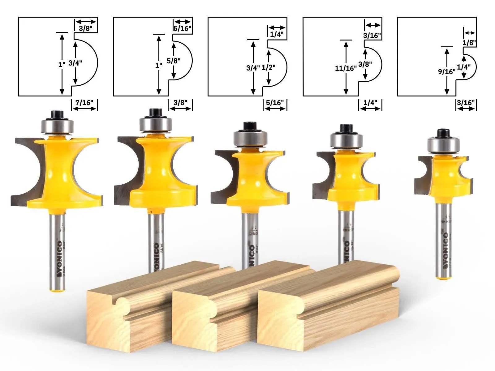 Yonico 13516Q 5 Bit Corner Bead Router Bit Set 1/4" Shank