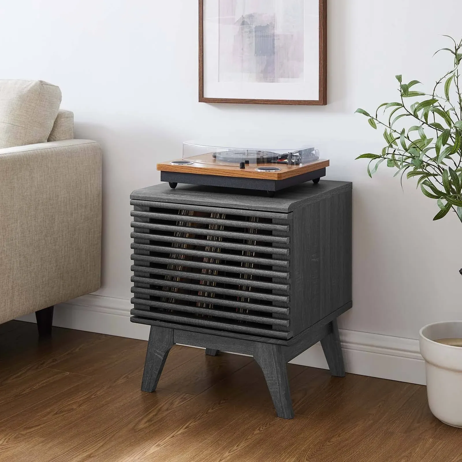 Modway Render Vinyl Record Display Stand in Charcoal