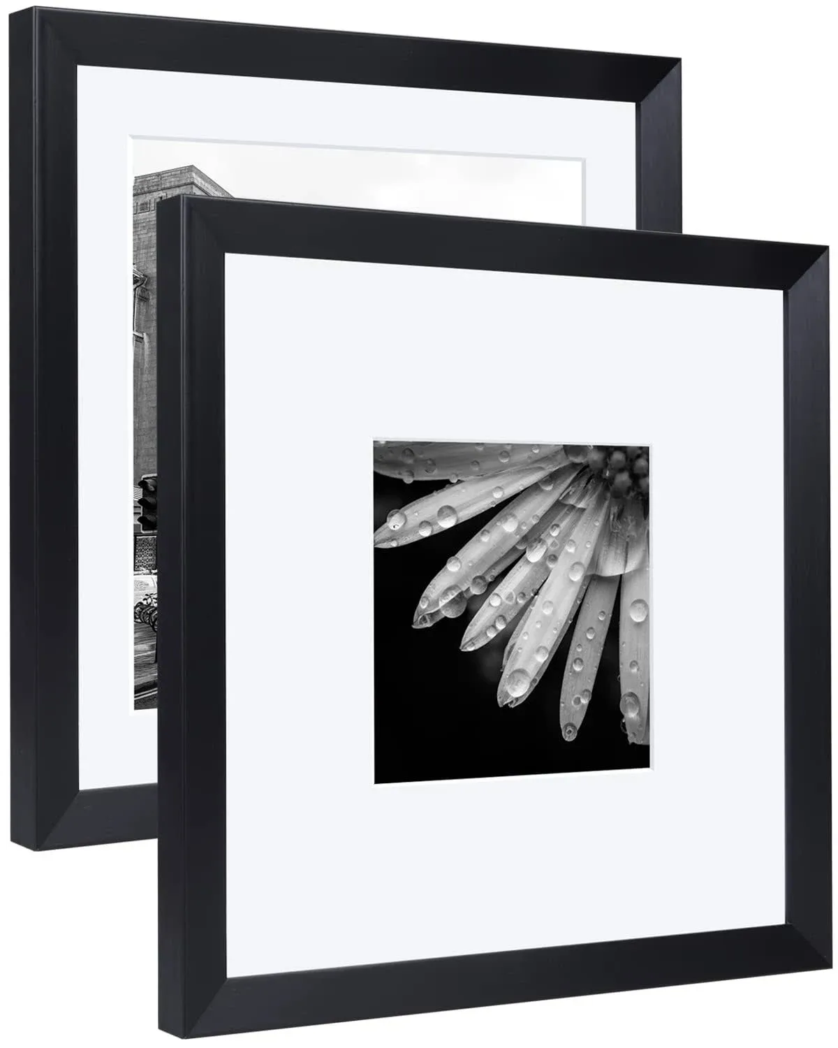 8x8 Picture Frame Black, Solid Pine Wood with 2 Mats Display Pictures 5x5 or 4x4 with Mat or 8x8 without Mat - 8x8 Square Photo Frames Gallery Wall Mount Home Office Decor, 1 Pack