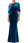 Betsy & Adam Drape One-Shoulder Velvet Gown in Teal at Nordstrom, Size 6